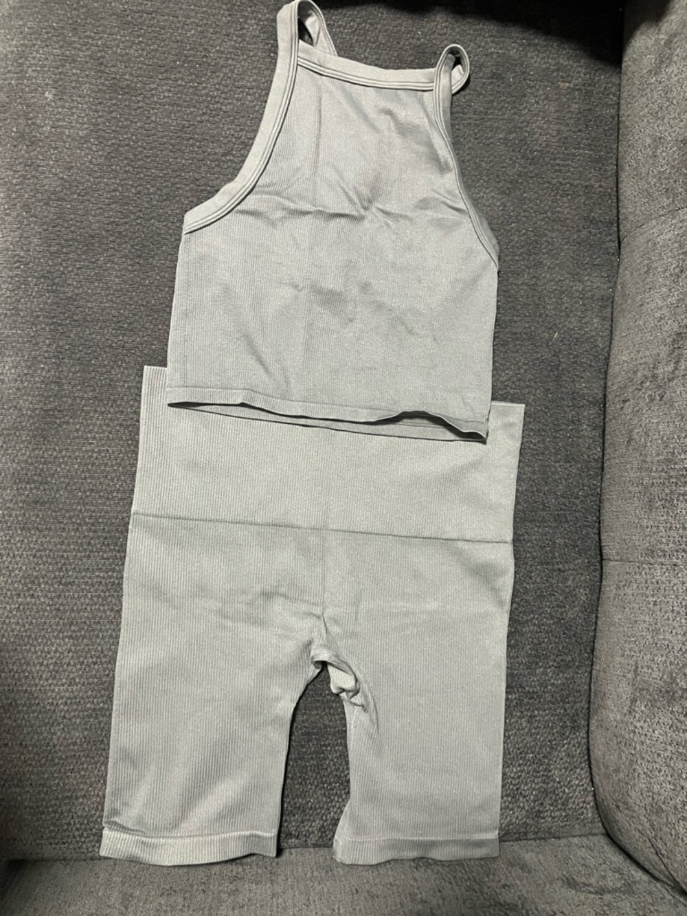 wild fable Light Gray Ribbed Tank and Bike Leggings Set